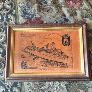 Framed Copper Engraving of USS Pensacola LSD-38